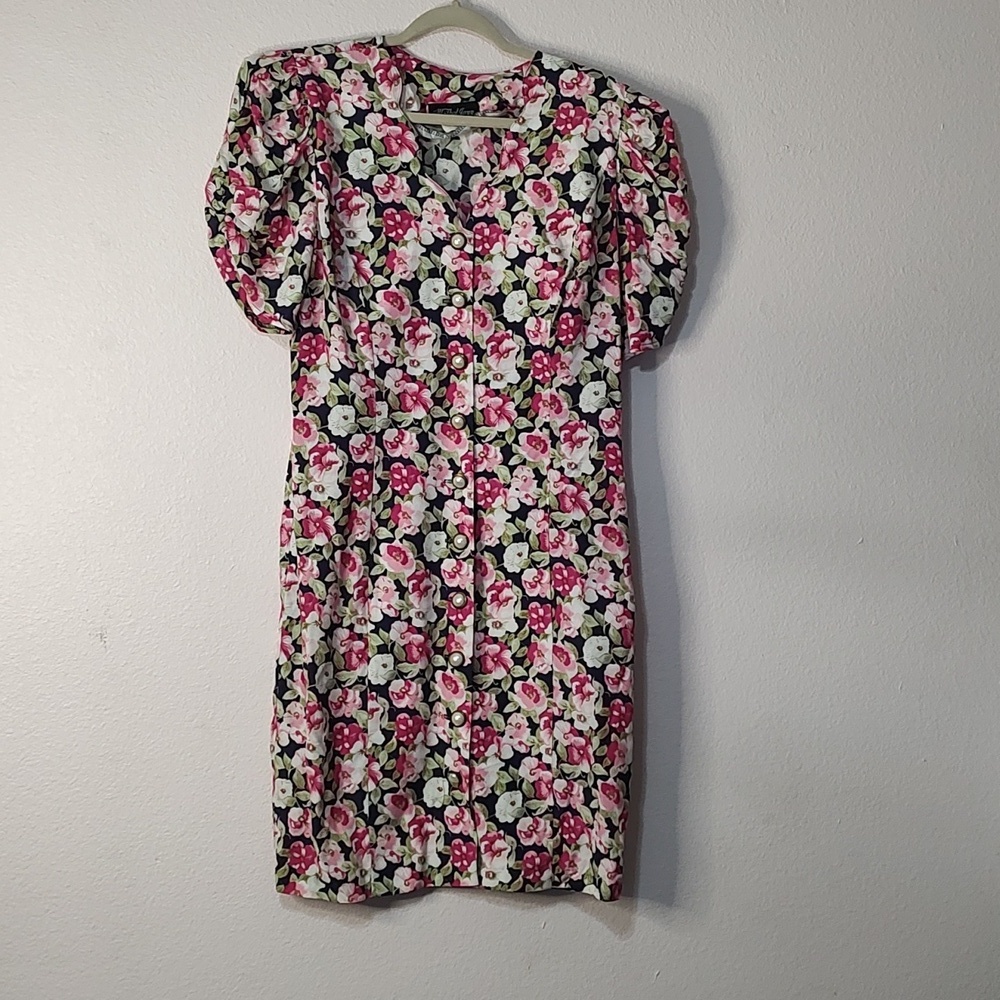 All That Jazz Vintage Short Sleeve Button Down Floral Dress Size 13/14